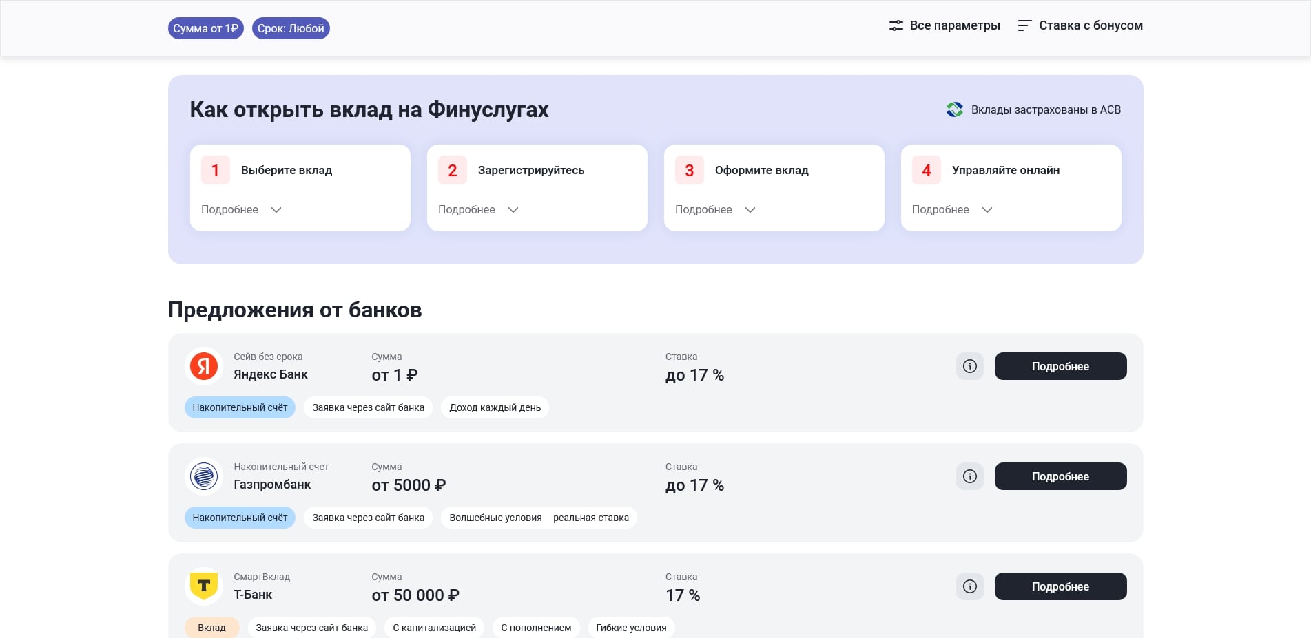 Финуслуги Вклады